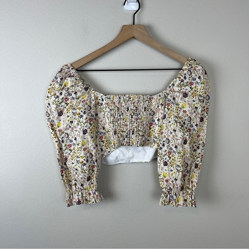 Aritzia Wilfred Vilette Organic Linen Floral Crop Blouse - Picture 3 of 7
